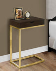10.25" X 15.75" X 24.5" Cappuccino Finish And Gold Laminated Drawer Accent Table