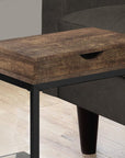 10.25" X 15.75" X 24.5" Cappuccino Finish And Gold Laminated Drawer Accent Table