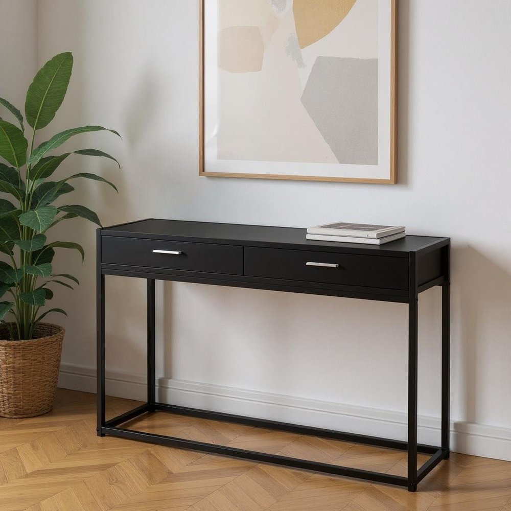48" Black Frame Console Table And Drawers