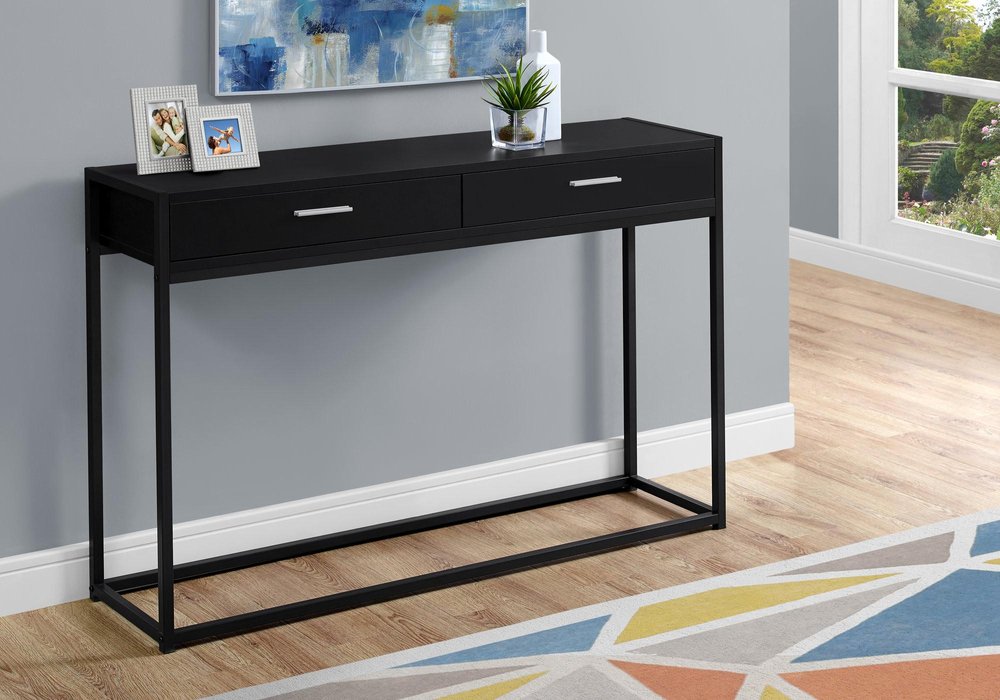 48" Black Frame Console Table And Drawers