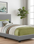 Solid Wood Twin Gray Upholstered Faux Leather Bed