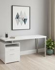 60" White and Silver Computer Desk With Two Drawers