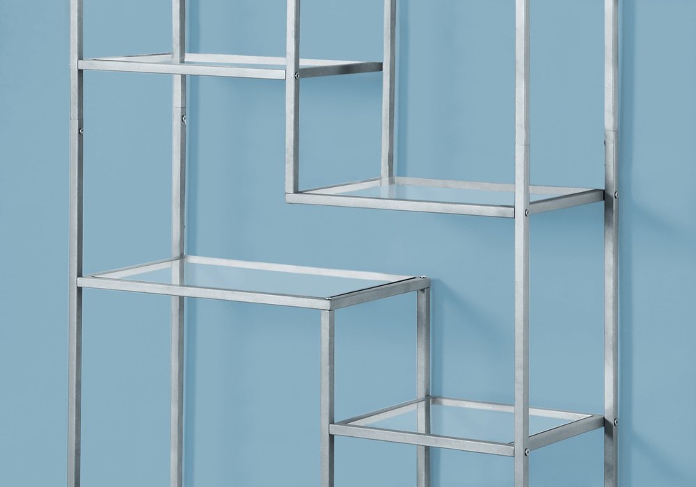 72" Silver And Clear Metal and Glass Nine Tier Etagere Bookcase