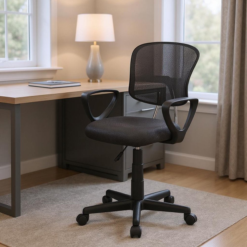 Black Adjustable Height Swivel Rolling Office Chair