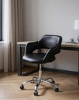 Black and Silver Adjustable Swivel Faux Leather Rolling Office Chair