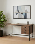 55" Brown and Black Computer Desk With Three Drawers