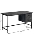 55" Gray and Black Computer Desk With Three Drawers