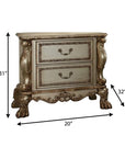 31" Gold Two Drawers Solid Wood Mirrored Nightstand