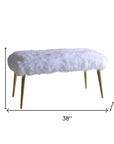 18" White and Gold Upholstered Faux Fur Bench