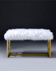 18" White and Gold Upholstered Faux Fur Bench