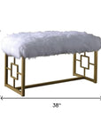 18" White and Gold Upholstered Faux Fur Bench