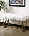 18" White and Gold Upholstered Faux Fur Bench