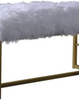 18" White and Gold Upholstered Faux Fur Bench