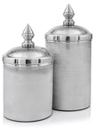 Set of Two Silver Aluminum Tweed Decorative Canisters