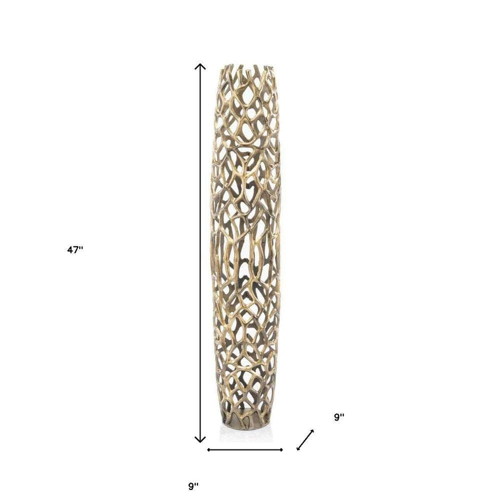 47" Aluminum Silver Twigs Cylinder Floor Vase
