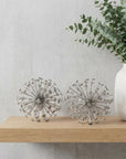 Set of Two Gold Cast Iron Decorative Spiky Sphere Tabletop Sculptures