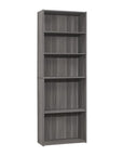 71" Gray Wood Adjustable Five Tier Bookcase