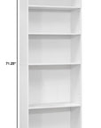 71" White Wood Adjustable Five Tier Bookcase
