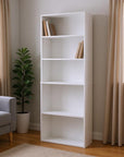 71" White Wood Adjustable Five Tier Bookcase