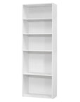 71" White Wood Adjustable Five Tier Bookcase