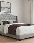 Solid Wood Queen Tufted Gray Upholstered Linen Bed With Nailhead Trim