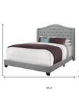 Solid Wood Queen Tufted Gray Upholstered Linen Bed With Nailhead Trim