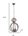 Natural and Black Iron and Rope Three Light Ceiling Light