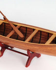 6" Wood Brown Solid Wood Hand Painted Model Boat Tabletop Sculpture