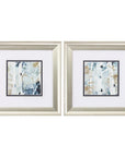 Set of Two Blue Watercolor Brushed Silver Framed Wall Art