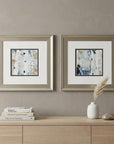 Set of Two Blue Watercolor Brushed Silver Framed Wall Art