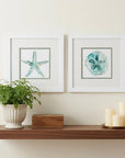 Set of Two Aqua Coastal White Square Framed Art
