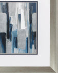 Set of Two Modern Blue Abstract Silver Framed Art