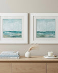 Set of Two 19" X 19" White and Blue Ocean Wall Decor