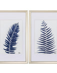 Set of Two Indigo Leaves Champagne Gold Framed Art