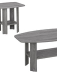 Set of Three 36" Gray Coffee Table With Shelf