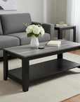 Set of Three 42" Gray And Black Coffee Table With Shelf