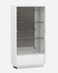 50" White and Silver Wood Curio Cabinet With Two Doors And One Drawer