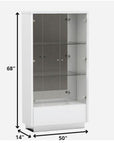 50" White and Silver Wood Curio Cabinet With Two Doors And One Drawer