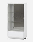 50" White and Silver Wood Curio Cabinet With Two Doors And One Drawer