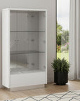 50" White and Silver Wood Curio Cabinet With Two Doors And One Drawer