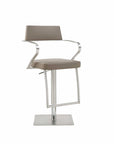 Taupe And Silver Faux Leather And Steel Bar Chair