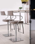Taupe And Silver Faux Leather And Steel Bar Chair
