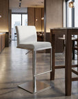 White And Silver Faux Leather And Steel Bar Chair