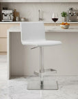 White And Silver Faux Leather And Steel Counter Height Bar Chair