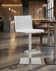 White And Silver Faux Leather And Steel Counter Height Bar Chair