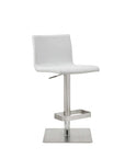 White And Silver Faux Leather And Steel Counter Height Bar Chair
