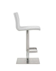 White And Silver Faux Leather And Steel Counter Height Bar Chair
