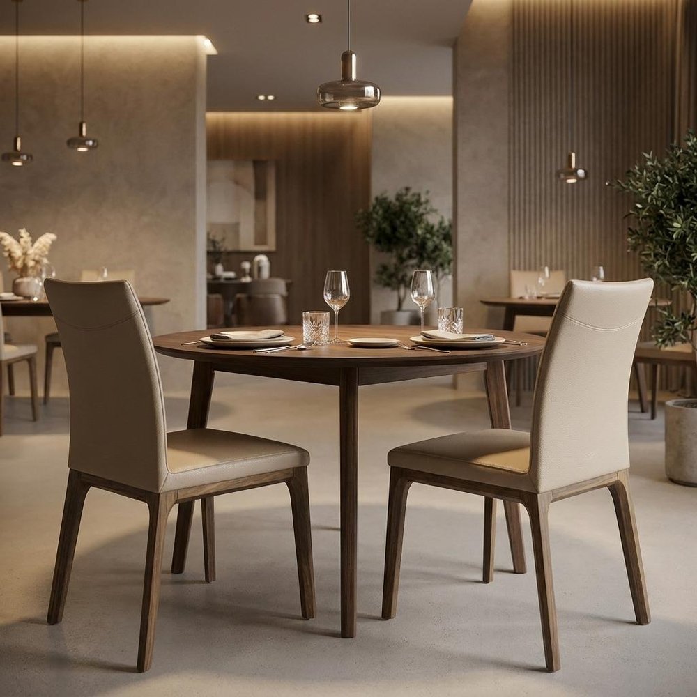 Set of Two Taupe and Brown Upholstered Faux Leather Dining Side Chairs