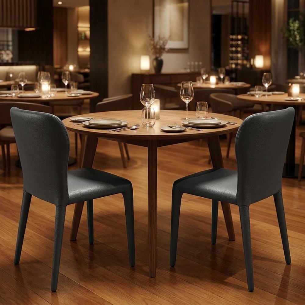 Set of Two Gray Upholstered Faux Leather Dining Side Chairs
