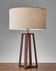 Walnut Wood Finish Linen Fabric Shade Table Lamp